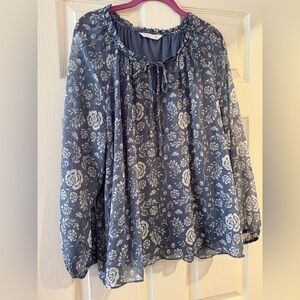 Lauren Conrad sheer blouse with ruffle neck